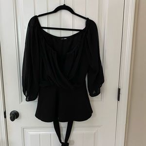 Black Off the shoulder blouse with tie belt